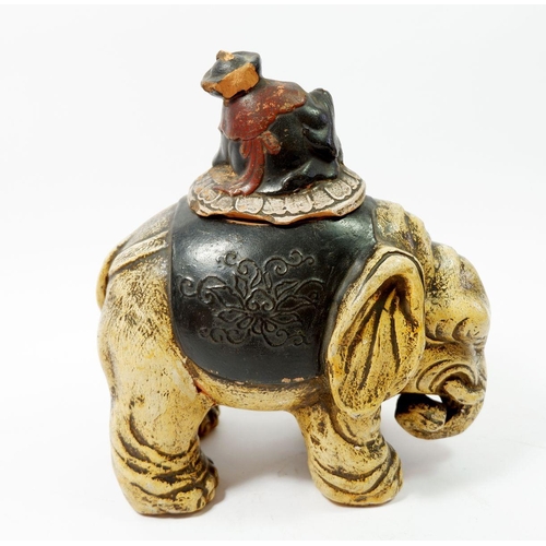 72 - A late 19th century Chinese decorative elephant pot with seated mandarin lid 'San Po Kioto' dated 18... 