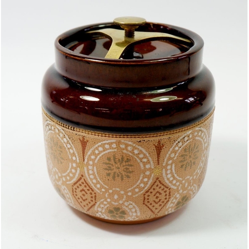 73 - A two tone brown Lovatts 'Langley Ware' patented tobacco jar