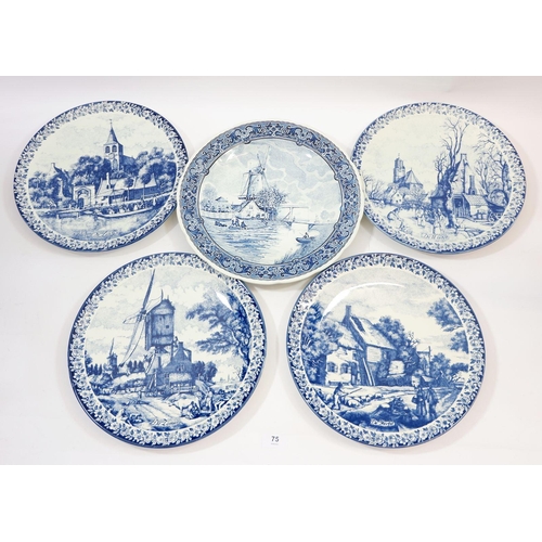 75 - A set of four Blau Delft large plates with certificates 'The Season's' and one other Delft plate , l... 