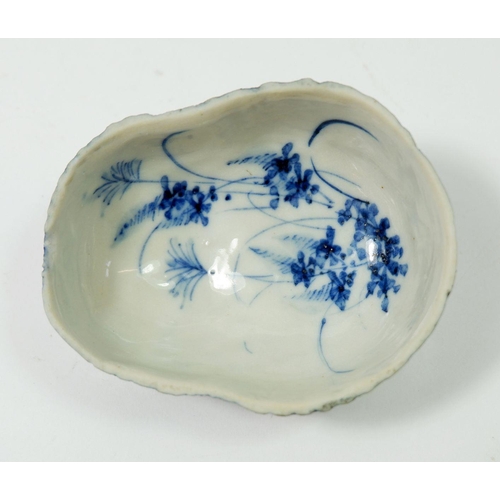 83 - A Japanese blue and white Damo faced dish, 8 x 6.5cm, a/f