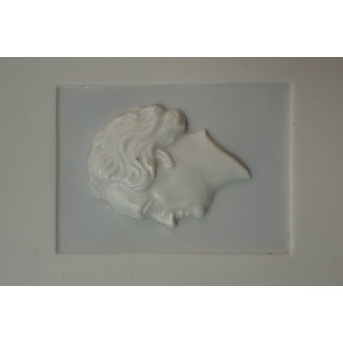 37 - A Parian style porcelain plaque relief portrait of a man, possibly Beethoven, mark F to back and ins... 