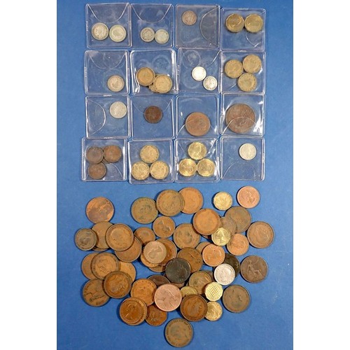 484 - A quantity of British coinage including: silver threepences, six pences, halfpennies, pennies, brass... 