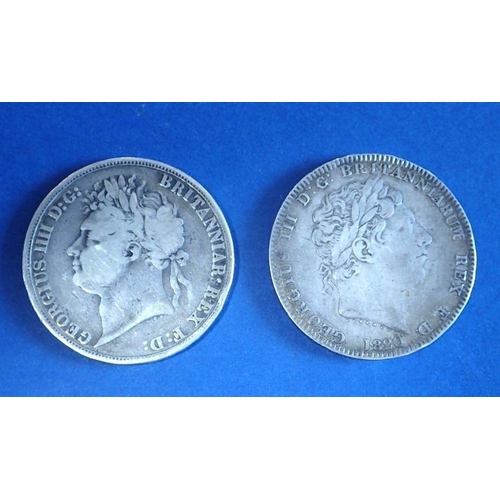 470 - Two silver crowns inlacing: George III 1820 LX and George IV 1821 secundo - Condition: Fair/Fine