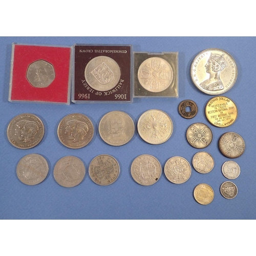 494 - A quantity of cupro nikel with commemoratives including a cased Jersey crown 1066-1966 a cased coron... 