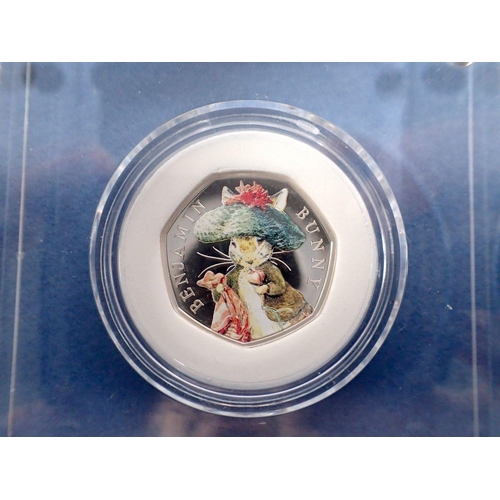 496 - A Royal Mint Beatrix Potter Benjamin Bunny silver proof 50p in plastic display block in original box... 