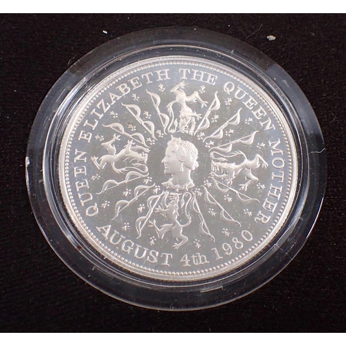 497 - A silver proof Queen Elizabeth The Queen Mother 80th Birthday commemorative crown, cased UNC