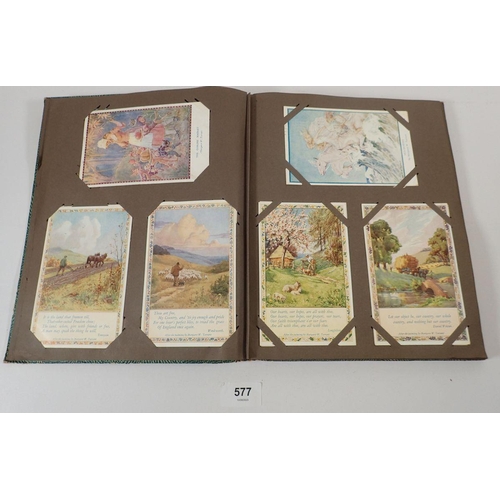 577 - Two albums of postcards and greeting cards: one album approx 60 cards Margaret Tarrant etc. second a... 