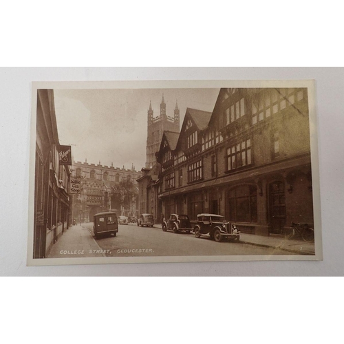 583 - Two postcard albums, mainly real photos including New Inn Gloucester, Cottages at Yanworth, College ... 