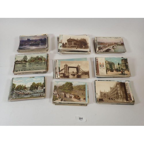 591 - A shoebox of London postcards including central London (250 approx.), suburbs (130 approx.)