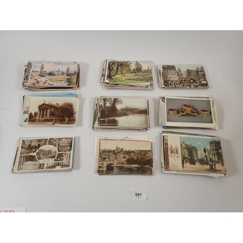 591 - A shoebox of London postcards including central London (250 approx.), suburbs (130 approx.)