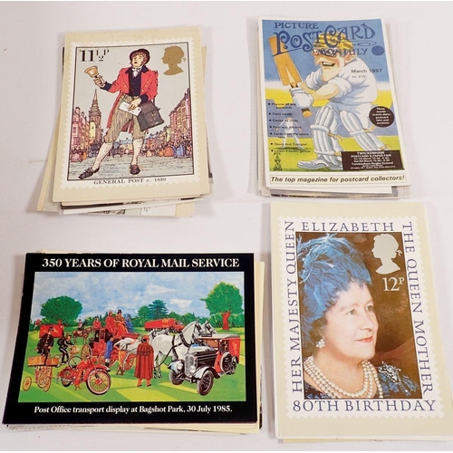 597 - A shoe box of postcards including literary, map cards (modern), novelty/fantasy, postal interest, re... 