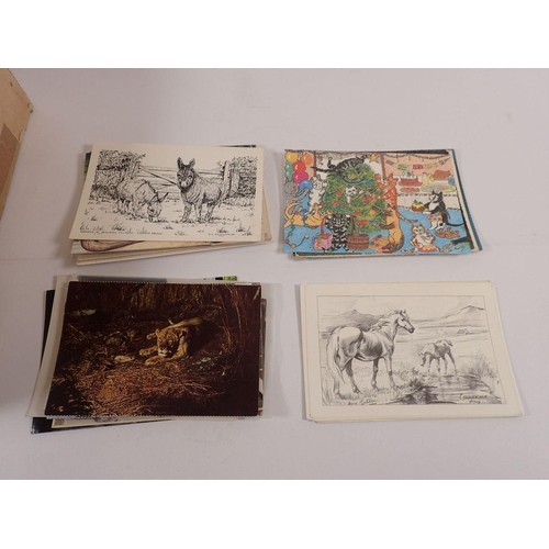 599 - A shoe box of postcards including adverts, animals, animal rights, Art Nouveau/Deco, artist drawn, c... 