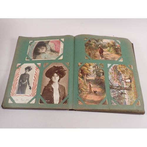 603 - Three postcard albums including two mainly topographical (approx. 150 and 300) and one of theatrical... 