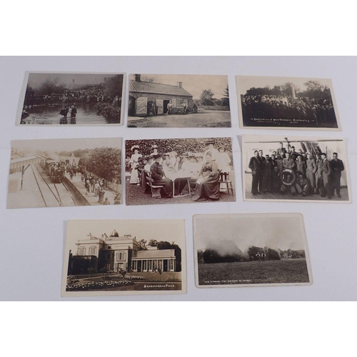 606 - A group of eight real photo postcards topographical and social history including Ledbury Fire Brigad... 