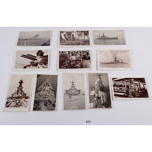 610 - A group of ten postcards relating to HMS Hood and one of HMS Renown