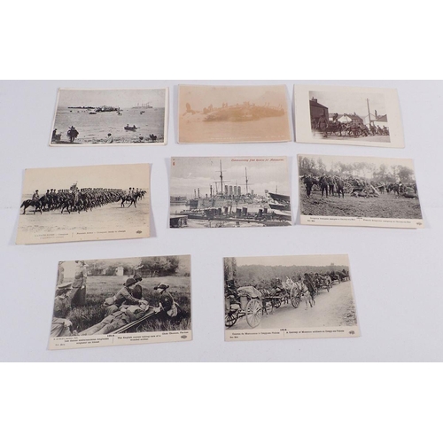 611 - A group of military themed postcards including Nurse Cavell, wreck of HMS Gladiator and soldiers wit... 