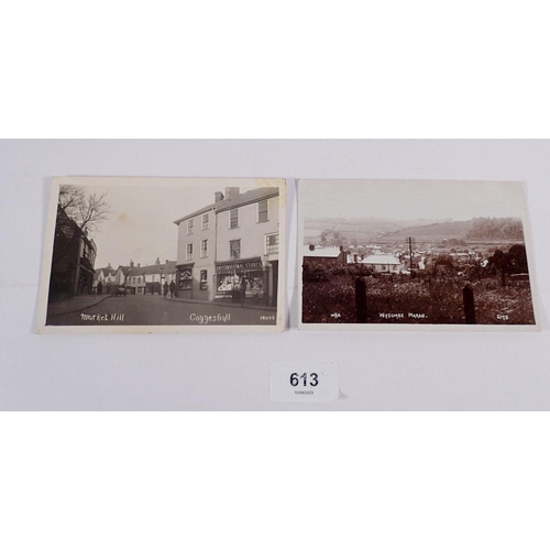 613 - Two real photo postcards, first being Market Hill Coggeshall Essex and second being Wycombe Marsh