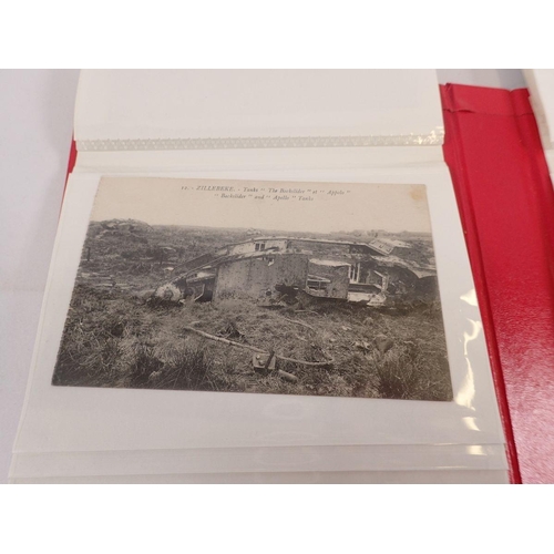 630 - A red album of military postcards including tanks (29)