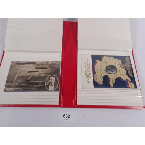 632 - A red album of military postcards including Hitler