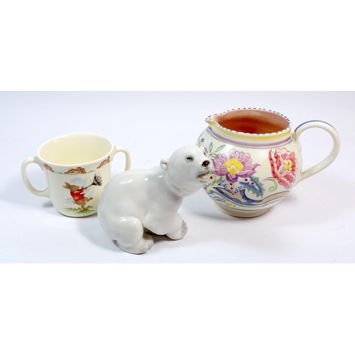 65 - A Poole Pottery jug, Bunnykins two handled cup and a USSR polar bear (3)