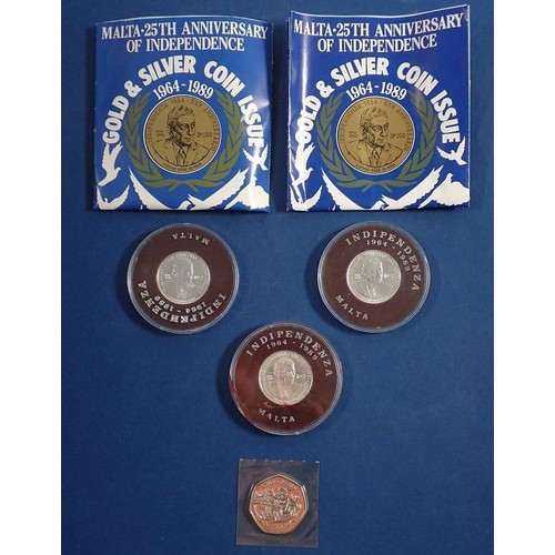 480 - Three silver proof coins in prevention cases ref: Malta 25 years anniversary of independence 1989 wi... 