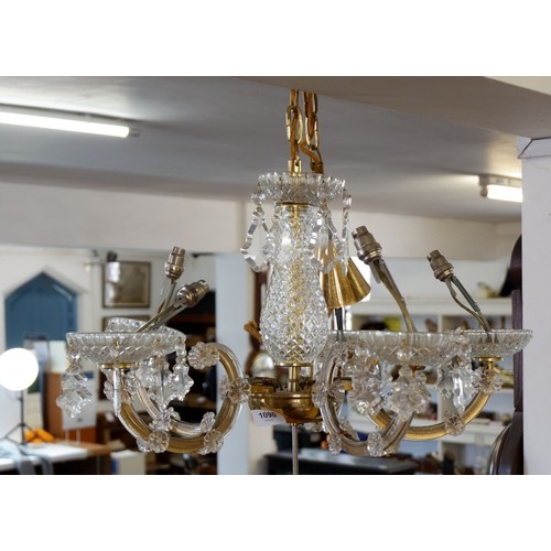 1196 - A five branch cut glass chandelier, 54cm diameter