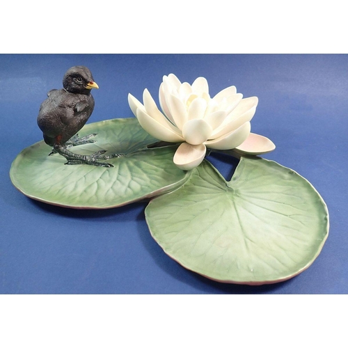 103 - A Royal Worcester Dorothy Doughty group 'Moorhen Chick and Waterlily' with certifcate 81/500
