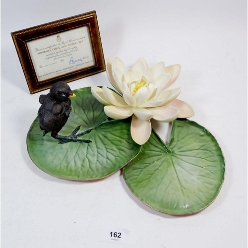 103 - A Royal Worcester Dorothy Doughty group 'Moorhen Chick and Waterlily' with certifcate 81/500
