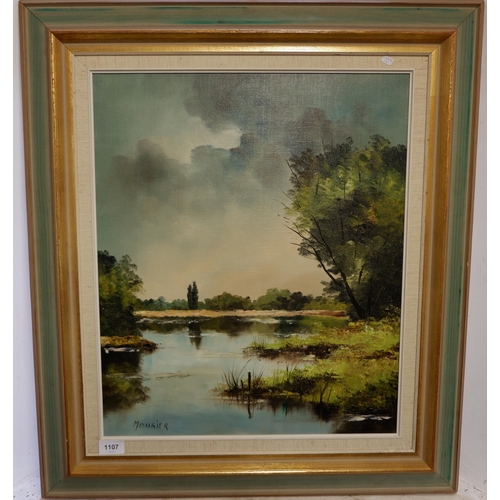 1107 - Claude Mourier - oil on canvas wetland landscape, 53 x 44cm