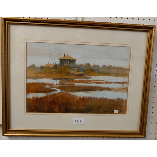 1119 - George Shedd - watercolour of low tide harbour, American Watercolour Society, 23 x 34cm