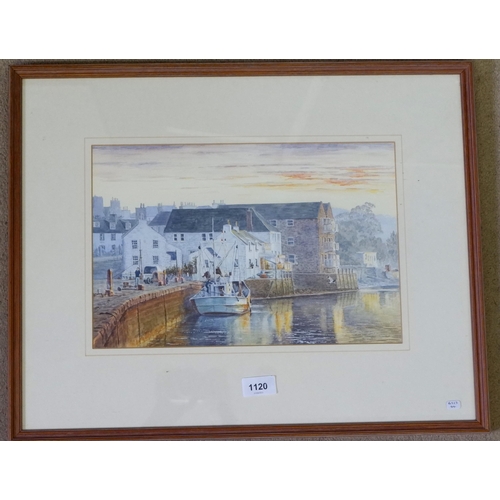 1120 - A watercolour of 'Sunset at Kirkcudbright Harbour' 23 x 34cm, A M Brigges