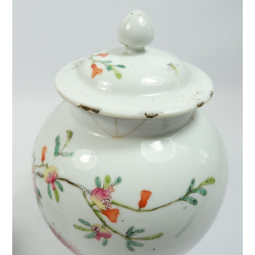 184 - A 19th century Chinese famille verte ginger jar and cover painted man on a roof climbing into a gard... 