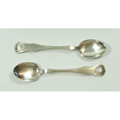 298 - Two 830 silver standard coffee spoons by David Andersen with shell terminals