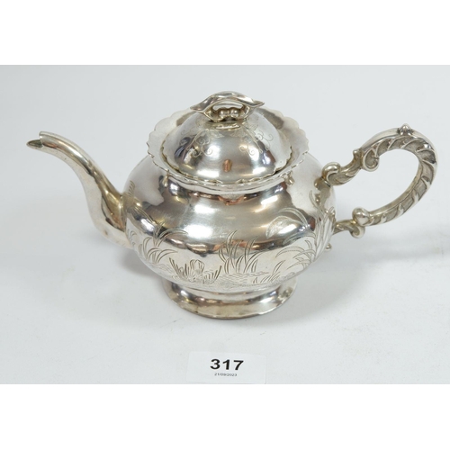 317 - A Chinese silver teapot, 316g, 11cm tall