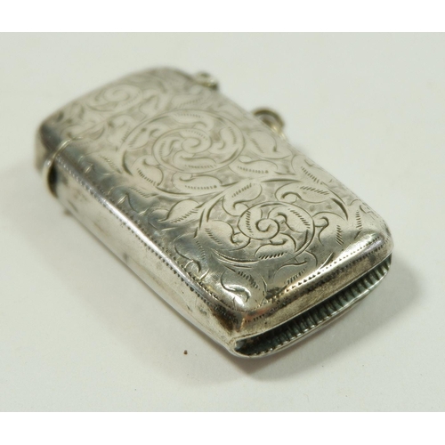 321 - A silver engraved vesta case, Birmingham 1899