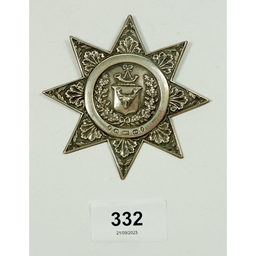 332 - A Victorian silver Ancient Order of Foresters sash badge by I & T, Birmingham 1874, 8.5cm wide, 22.5... 