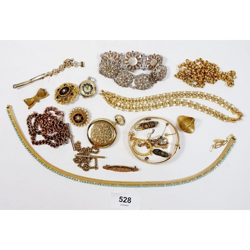 528 - An Eastern white metal filligree bracelet and various gold plated jewellery