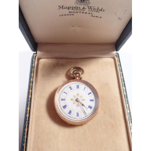 536 - A late Victorian 14 carat gold fob watch with enamel dial, cased