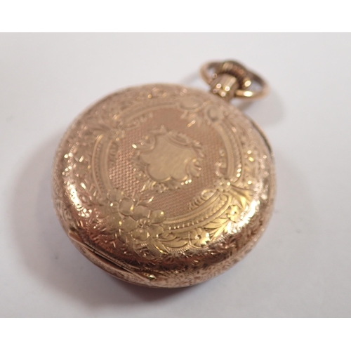 536 - A late Victorian 14 carat gold fob watch with enamel dial, cased