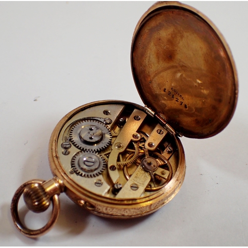 536 - A late Victorian 14 carat gold fob watch with enamel dial, cased