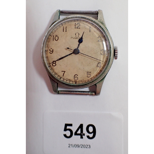 549 - An Omega gentlemans 1940's stainless steel military issue wrist watch, inscribed  'HS arrow 8' and '... 