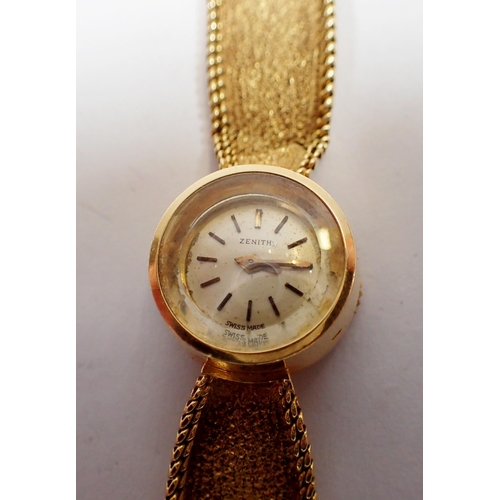 552 - An 18ct gold Zenith ladies wrist watch on 18ct gold bracelet, total weight 31.2g, bracelet a/f