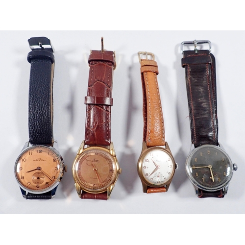 553 - Four gentleman's mechanical wrist watches including one with black dial, a Larex watch and a Swiss A... 