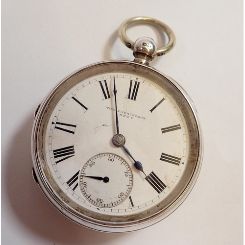 563 - An Edwardian silver embossed pocket watch holder, Birmingham 1909 and a silver watch 'The Faringdon'... 