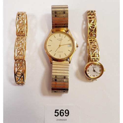 569 - A Rotary quartz gents watch and a ladies one with matching bracelet