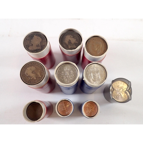 584 - A quantity of coinage in tubes, pre-decimal and decimal including: Victoria, Edward VII, George V & ... 