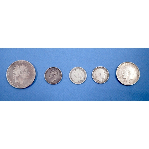 588 - A quantity of British silver coinage pre 1920 including: silver threepences, sixpences, shillings, f... 