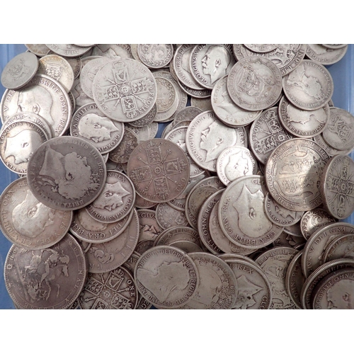 588 - A quantity of British silver coinage pre 1920 including: silver threepences, sixpences, shillings, f... 