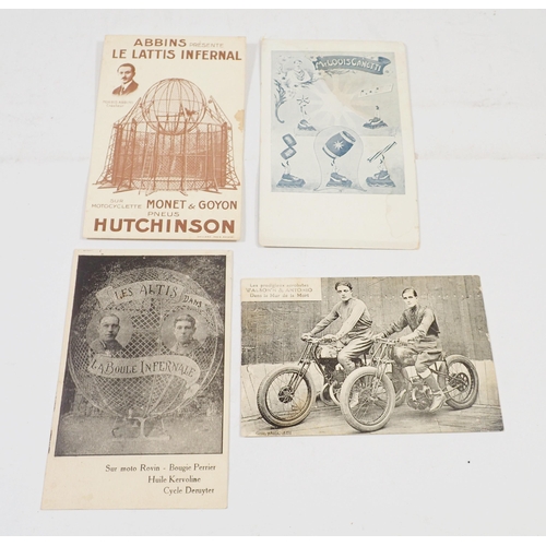 694B - Four circus and fairground postcards including Wall of Death