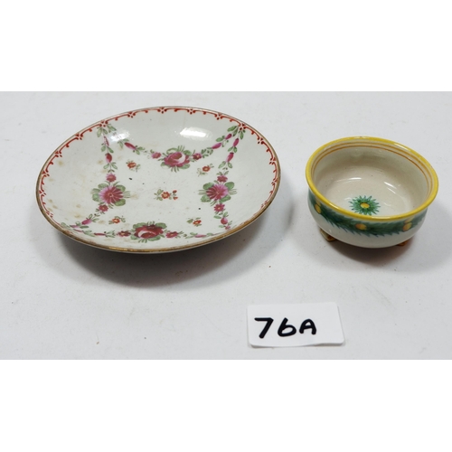 76A - A Cantagelli miniature dish on paw feet painted lemons and a Samson style floral painted saucer with... 